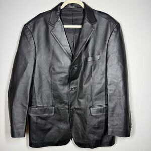 Stafford 100% Genuine Leather Blazer Jacket Black 3-Button Men’s Size L